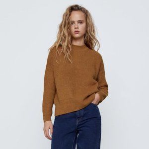 ZARA Purl Knit Long Sleeve Round Neck Sweater